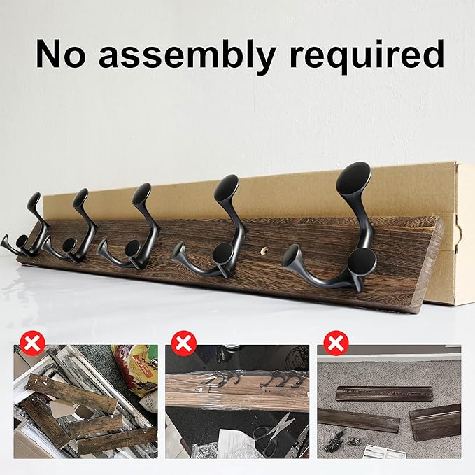 SKOLOO 30-Inch Wood Burnt Coat Rack Wall Mount with 5 Triple Hooks - Ideal for Family Entrances, Classrooms, and Pet Supplies Storage - Perfect Coat Hooks for Wall-DeskLoop Office