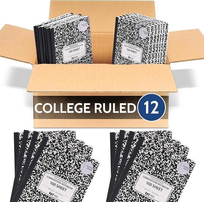 12 Pack - EPI College Ruled Composition Notebook Black - 200 Pages, 9-3/4 x 7-½ by EPI
