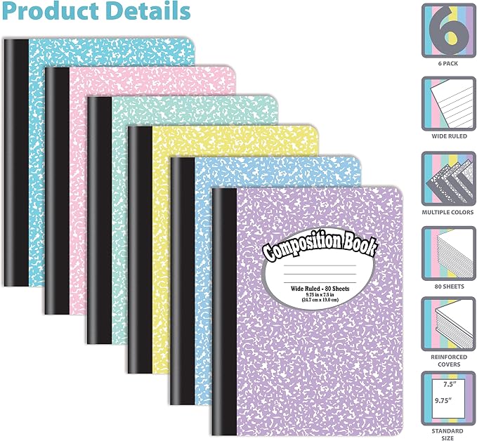 Better Office Products Composition Book Notebook, Wide Ruled, 80 Sheet - Image 3