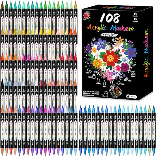 TBC The Best Crafts Acrylic Paint Markers, 108 Colors Dual Tip – Waterproof by TBCTheBestCrafts