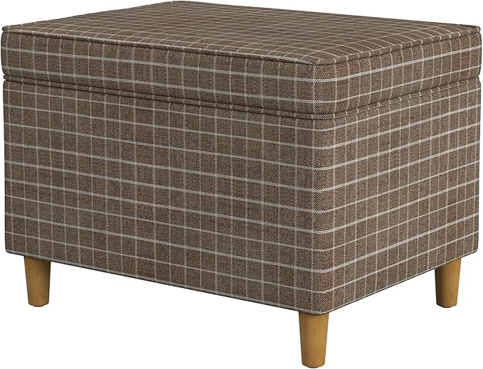 Home Decor | Dinah Collection Modern Storage Ottoman | Ottoman with Storage for Living Room & Bedroom(Brown Windowpane Fabric)-DeskLoop Office
