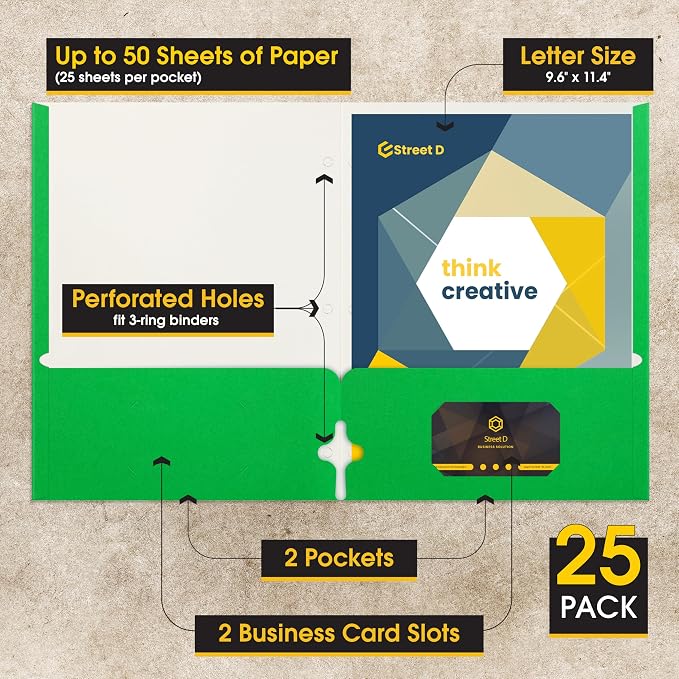 2 Pocket Portfolio Folders, 25 Pack, Trendy Cool Colors, Fits Letter Size Paper - Image 2