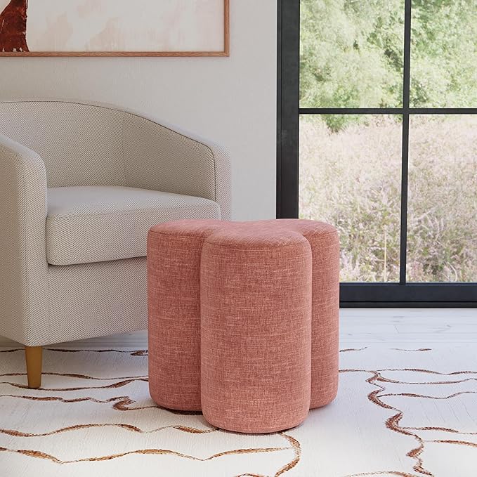 HomePop Upholstered Clover Shaped Ottoman Home Décor|Foot Rest Ottoman - Pink Chenille-DeskLoop Office