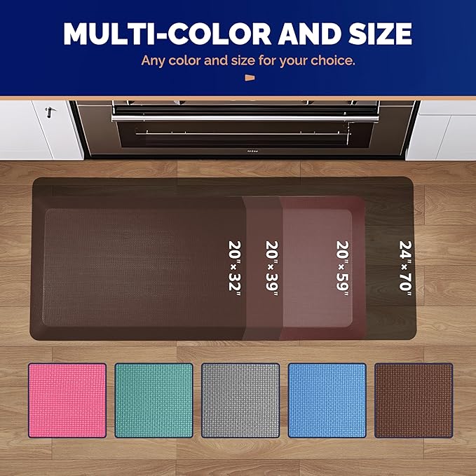 FEATOL Anti Fatigue Mat Floor Mat, Extra Thick Standing Office Desk Mat Memory Foam Cushioned Anti Fatigue Ergonomic Kitchen Mats Comfort Standing Pad NOT PVC 9/10 Inch Thick (Brown, 20x59x9/10-Inch)-DeskLoop Office