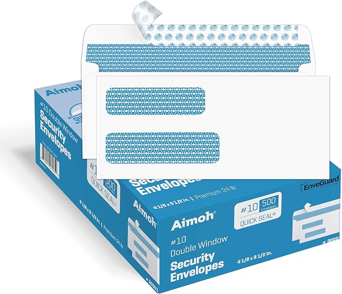 Aimoh 500 Count #10 Double Window Self Seal Security Envelopes by Aimoh