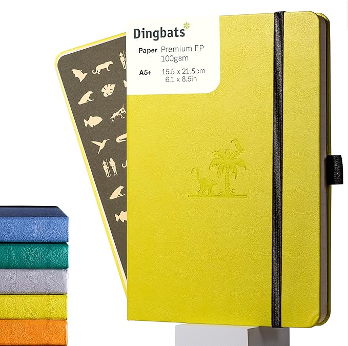 Dingbats* Earth Dotted Writing Journal Notebook A5 - Vegan Leather Hardcover - Ideal for Work, Travel - Pocket, Elastic Closure & Bookmark-DeskLoop Office