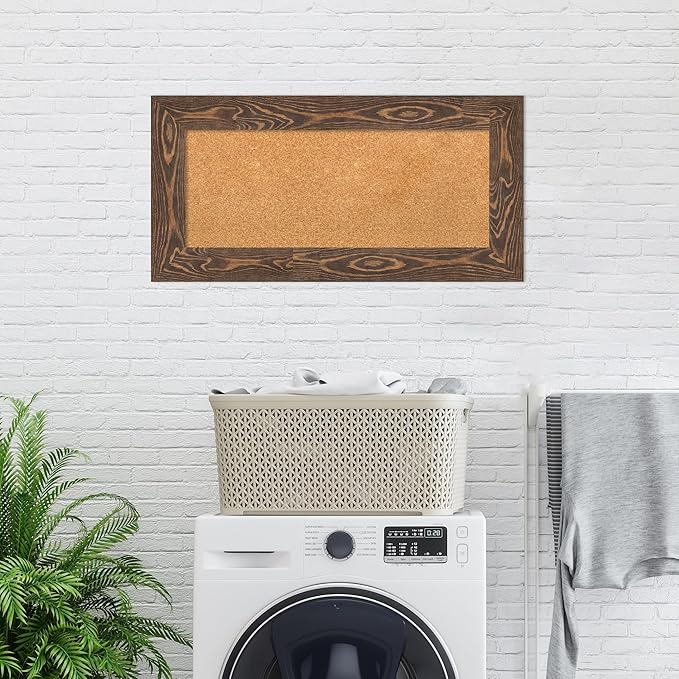 Amanti Art Natural Cork Board for Wall, 18x36 Vision Board with Brown Wood Frame, Medium Corkboard Office Decor for Home Organization, Country Rustic Corkboard Pinboard to Display Items for Home-DeskLoop Office