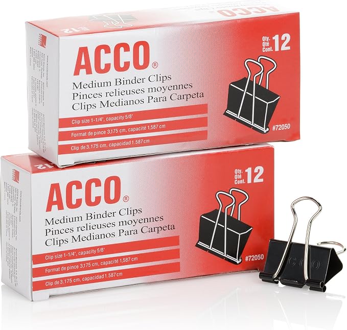 ACCO Binder Clips, 12 per Box, 2 Boxes by ACCO+Brands