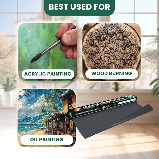 MyArtscape Graphite Transfer Paper Roll 17" x 30ft – Black Carbon Wax Paper - Image 4