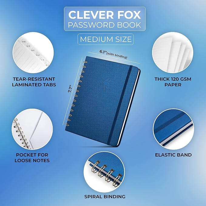 Clever Fox Password Book Spiral – Internet Address & Password Organizer - Image 2