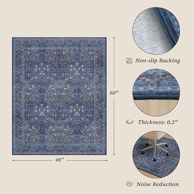 Dark Blue Office Chair Mat for Hardwood Floors, Tile Floor Protector for Heavy - Image 2