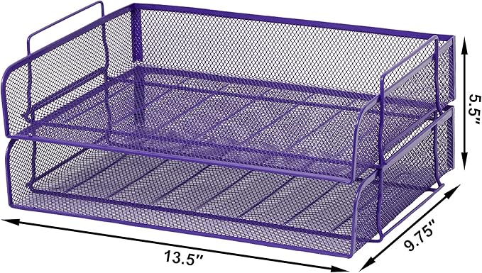 EASEPRES 2 Pack Stackable Desk Paper Tray, Metal Mesh Desktop Document Letter - Image 3