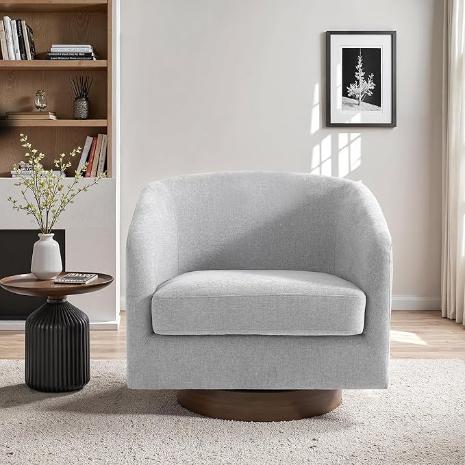UIXE Swivel Accent Chairs Set of 2, Chenille Upholstered Barrel Chair for Living Room, Comfy Round Armchair Single Sofa Bedroom Reading Seat - 31" W, Light Gray-DeskLoop Office