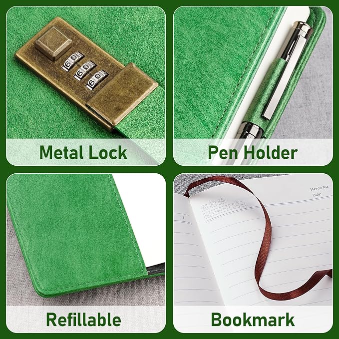 WEMATE Diary with Lock, A5 PU Leather Journal with Lock 240 Pages, Vintage Lock - Image 5