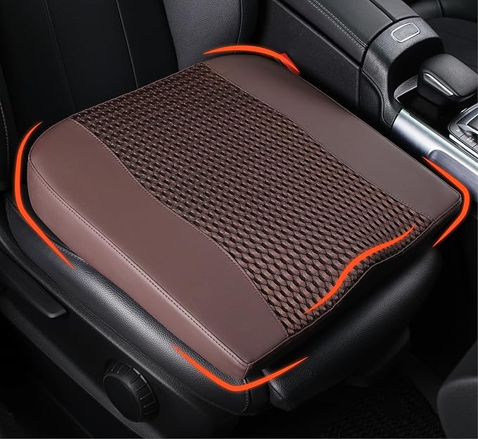Car Seat Cushion, Comfort Memory Foam Car Cushions for Driving - Sciatica & Lower Back Pain Relief, Driver Seat Pillow for Auto, Office Chair, Wheelchair - 4D Mesh Brown-DeskLoop Office