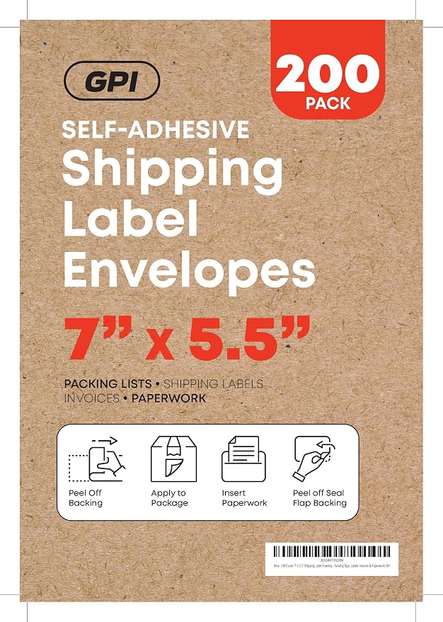 2000 Count 7" x 5.5" Shipping Label Envelopes, Top Loading - Image 2