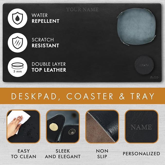 ELIZO Personalized Custom Desk Pad Set Real Leather Desk Mat Mouse Pad Unique - Image 6