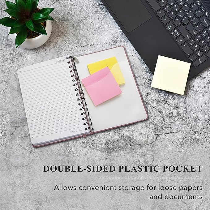 Lined Spiral Journal Notebook For Men & Women - A5 Journal 170 Pages, Hardcover Notebooks for Work & Note Taking, College Ruled Journals for Writing - Pink-DeskLoop Office