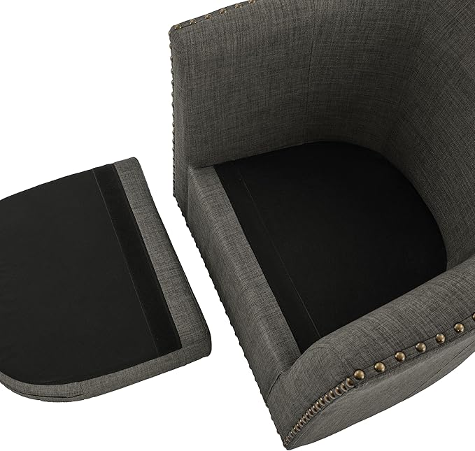 UIXE 360° Swivel Barrel Accent Chair Set of 2, Modern Upholstered Arm Chair Round Club Armchair, Nailhead Trim Single Sofa Seating in Fabric for Living Room - Gray-DeskLoop Office