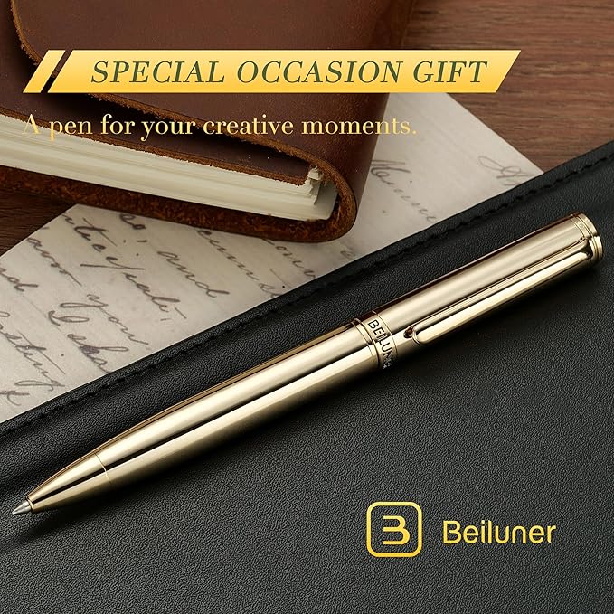 BEILUNER Gold Gel Pen, Stunning Luxury Pens with 24K Gold Plating, Black Ink Refill, Executive Gift Set for Family & Friends, Writing, Fancy, Office, Retractable, Graduation Gifts, Nice Designer Pens-DeskLoop Office