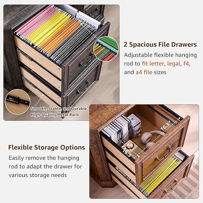 T4TREAM 6-Tier Bookcase with 2 File Drawers, 72" Tall Farmhouse Bookshelf with Storage & Adjustable Shelves, Wooden Floor Standing Display Book Shelf Organizer for Home Office, Dark Rustic Oak-DeskLoop Office