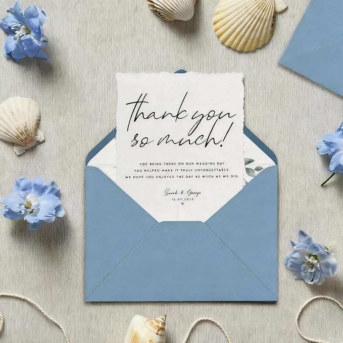 50Pcs 5x7 Inch Invitation Envelopes Set, 150GSM Dusty Blue V-Flap Greeting Card - Image 5