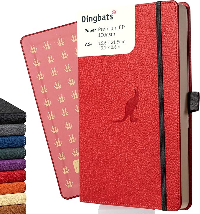 Dingbats* Wildlife Grid Writing Journal Notebook A5 - Vegan Leather Hardcover - Ideal for Work, Travel - Pocket, Elastic Closure, & Bookmark-DeskLoop Office
