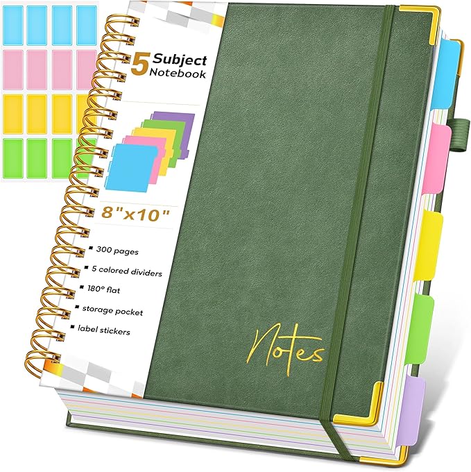 5 Subject Blank Notebook with Removable Dividers Tabs, 300 Pages Hardcover by Unknown