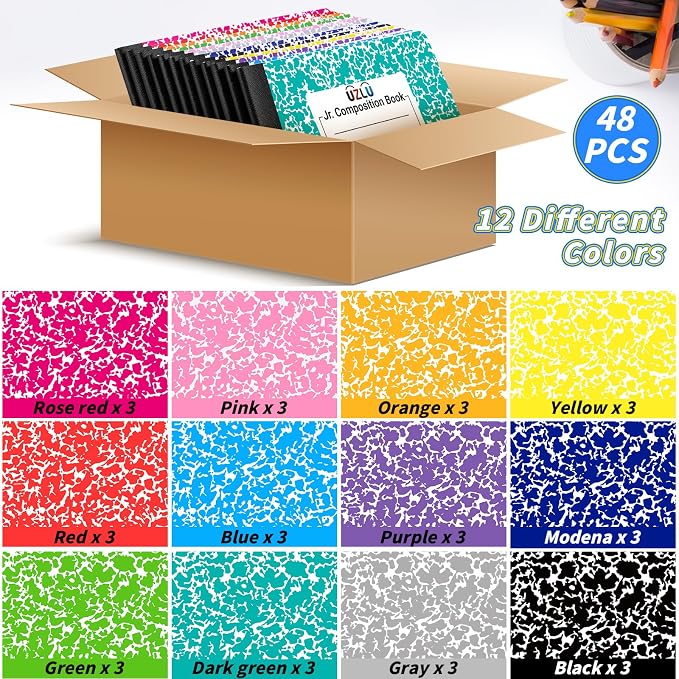 48 Pack Composition Notebooks Bulk Wide Ruled 4-7/8"x 7.5" Half Size - Image 3