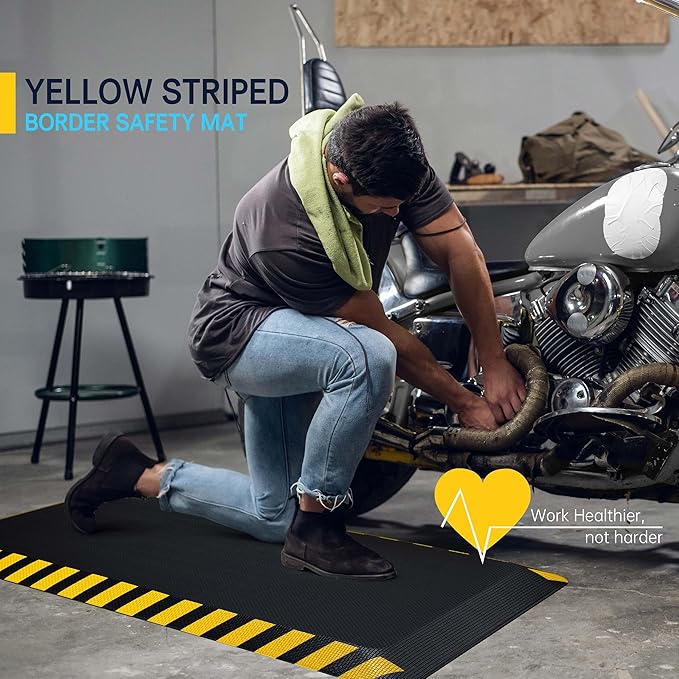 FEATOL Anti Fatigue Mats Industrial 8 Packs, Ergonomic Standing Floor Mat for Work for Stand, Black with Yellow Border Safety 20" x 39"-Support for Leg & Back Pain-DeskLoop Office