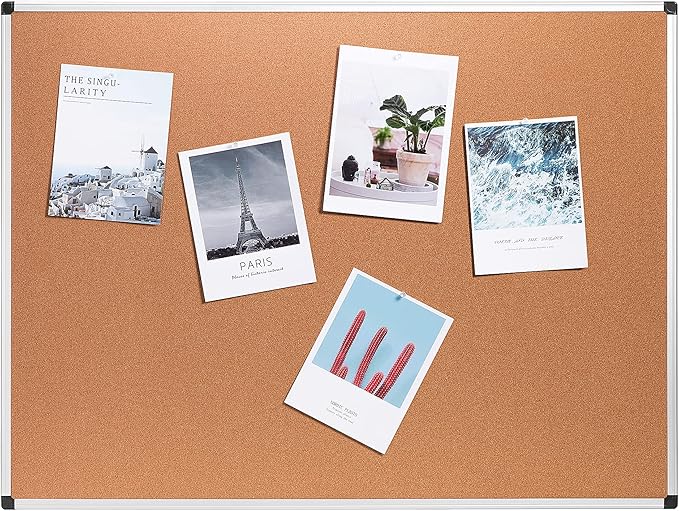 Amazon Basics Rectangular Bulletin Board, Cork Board for Wall, Vision Board for Classroom and Office, Aluminum Frame, 35" x 47", Brown-DeskLoop Office
