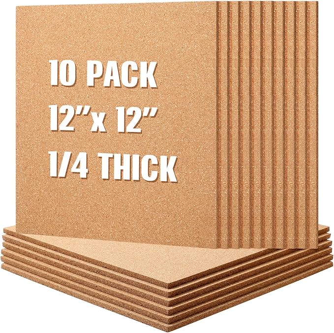 Kosiz 10 Pack Cork Board Square 12" x 12", 1/4" Thick Cork Board Tiles Bulk by Kosiz