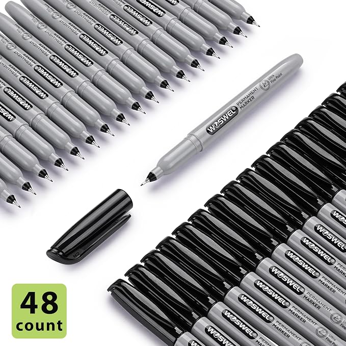 WOSWEL Permanent Markers Bulk, Ultra Fine Point, 48 Pack Black Permanent Marker - Image 2