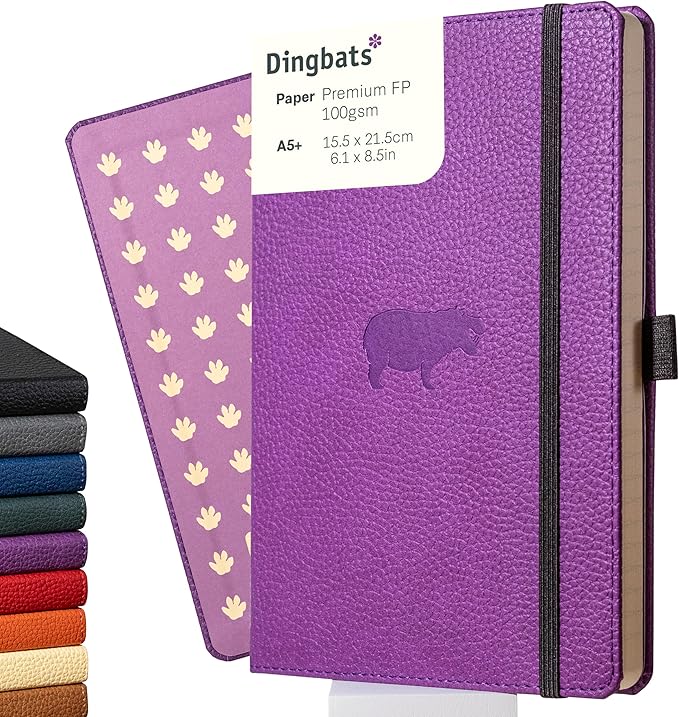 Dingbats* Wildlife Dotted Journal Notebook A5 - Vegan Leather Hard Cover, Ideal for Work, Travel - Pocket, Elastic-DeskLoop Office