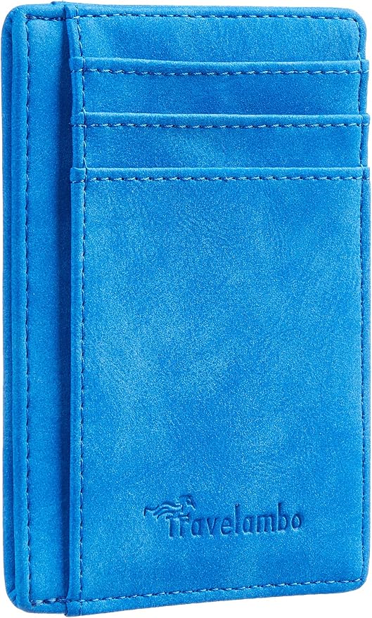 Travelambo Slim Wallet Front Pocket Minimalist Leather RFID Blocking Medium Size by Travelambo