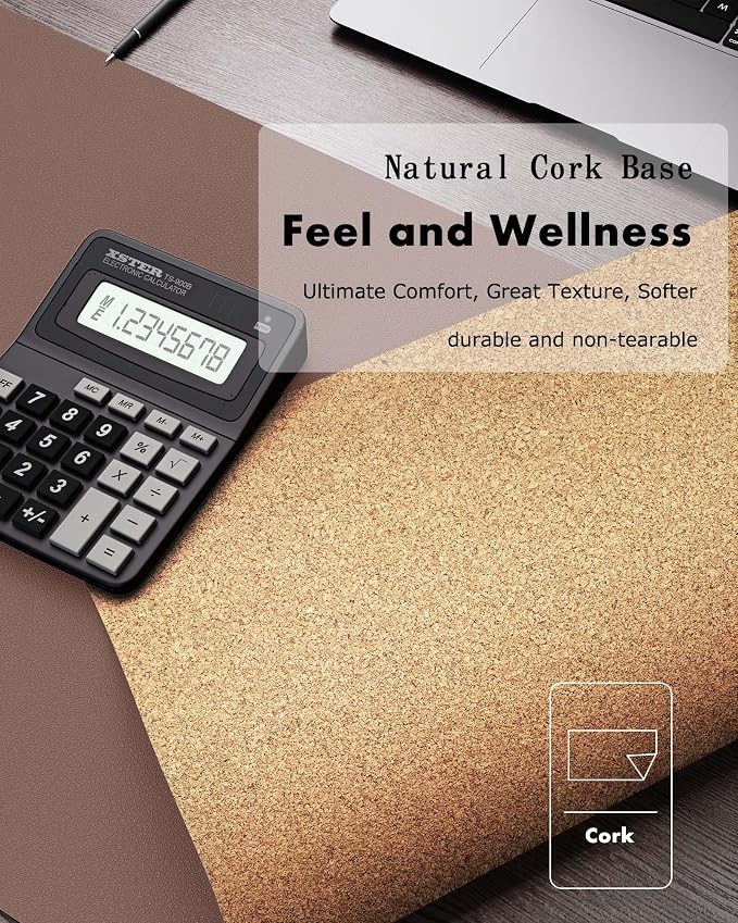 YSAGi Double-Sided Desk Pad, 35.4"x17"Leather Desk Mat, Eco Cork Desk Pad - Image 3