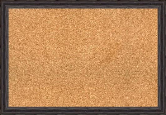 Amanti Art Natural Cork Board for Wall, 27x39 Vision Board with Brown Wood Frame, Large Corkboard Office Decor for Home Organization, Rustic Farmhouse Corkboard Pinboard to display items for home-DeskLoop Office