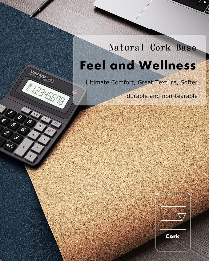 YSAGi Double-Sided Desk Pad, 23.6"x13.7"Leather Desk Mat, Eco Cork Desk Pad - Image 5