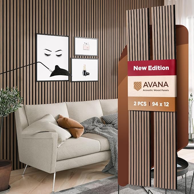 Avana Acoustic Wood Wall Panels – 94.4 x 12.6 Inch Smoke Walnut Acoustic Panels by AvanaHome