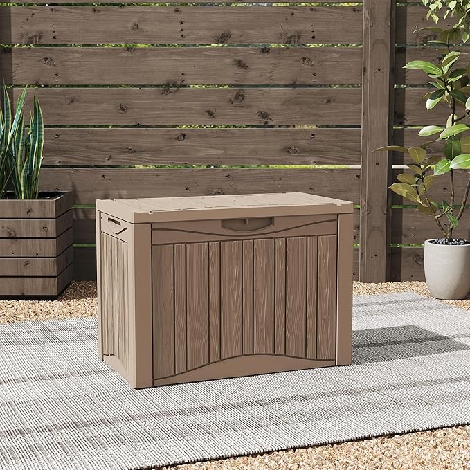 50 Gallon Lockable Resin Deck Box, Waterproof & UV-Resistant Outdoor Storage Box for Outdoor Cushion Storage, Garden Tools & Pool Accessories Storage, Gray-DeskLoop Office