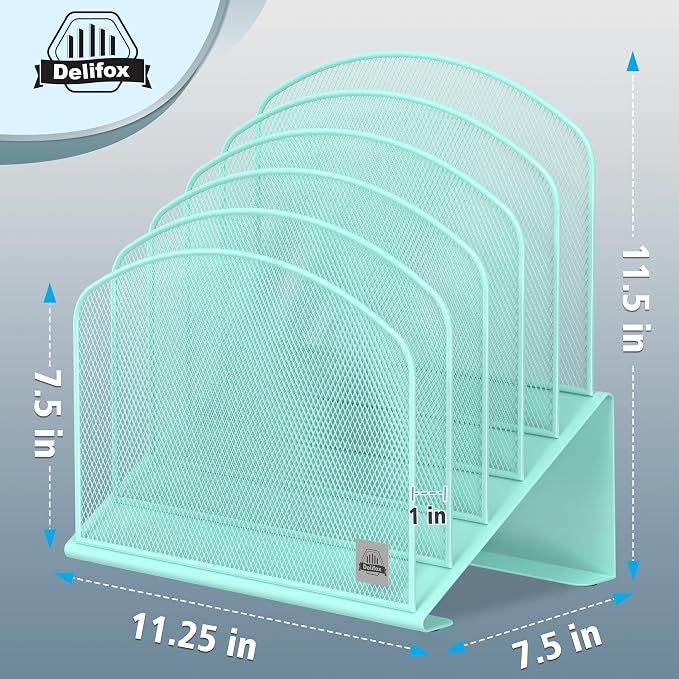 Delifox Incline File Organizer for Desk, 5-Section Mesh Metal Desktop File - Image 2