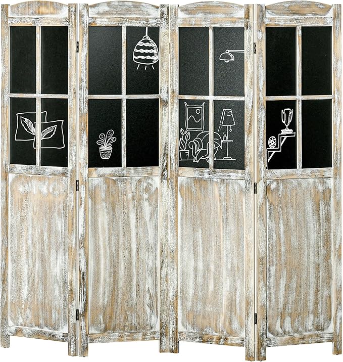 NicBex Room Divider 4 Panel Room Dividers with Black Boards Partition Room Dividers and Folding Privacy Screens 5.6 FT Wall Divider for Home, Office, Room Separation,70.75"W x 0.75"D x 69.75"H,Natural-DeskLoop Office