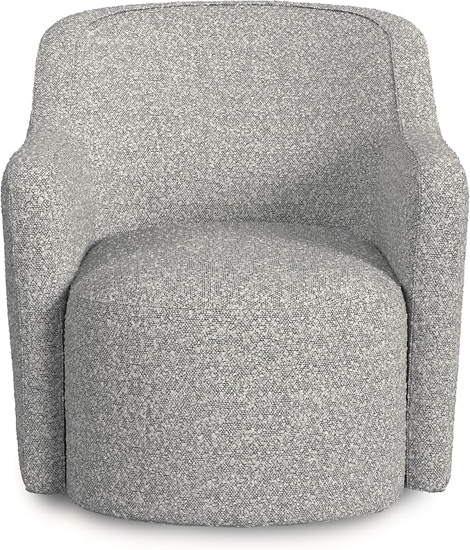 Upholstered 360° Barrel Back Swivel Chair | Accent Chairs for Living Room & Bedroom | Decorative Home Furniture, White Boucle with Gray Yarn-DeskLoop Office