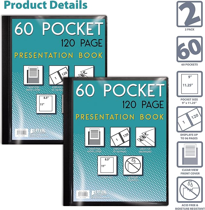 Better Office Products 60 Pocket Bound Black Presentation Book, - Image 3