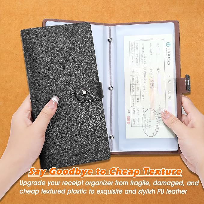 Leather Coupon & Receipt Organizer, Portable Receipt Holder - Image 3