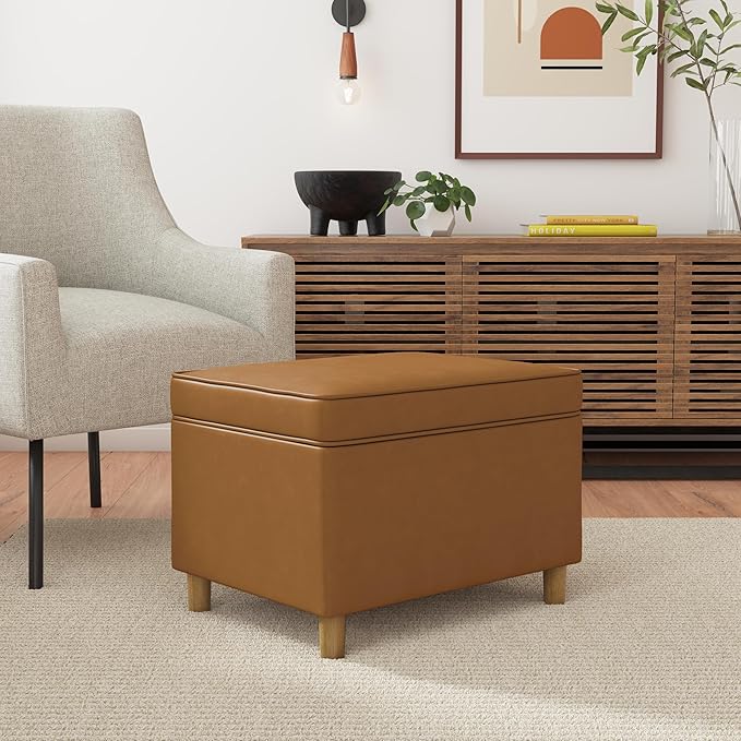 Home Decor | Dinah Collection Modern Storage Ottoman | Ottoman with Storage for Living Room & Bedroom(Carmel Faux Leather)-DeskLoop Office