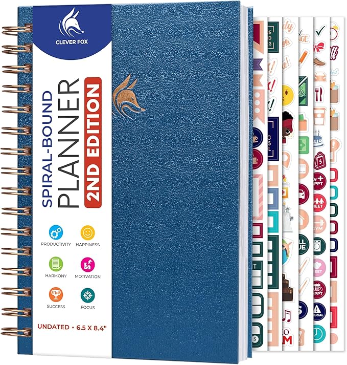Clever Fox Planner 2nd Edition Spiral – Colorful Weekly & Monthly Goal Planner, Time Management & Productivity Organizer, Undated (Mystic Blue)-DeskLoop Office