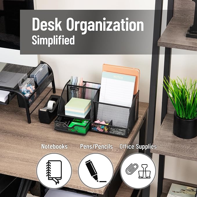 Mind Reader 7-Compartment Desktop Organizer, Metal Mesh Desk Organizer - Image 2