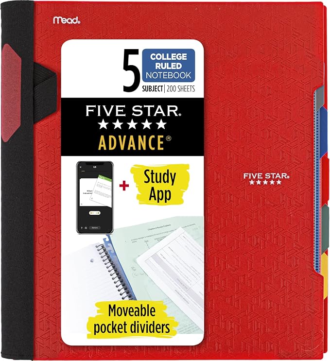 Five Star Advance Spiral Notebook + Study App, 5 Subject, College Ruled Paper by FiveStar