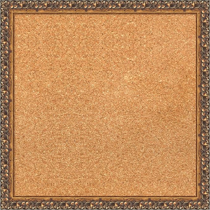 Amanti Art Natural Cork Board for Wall, 18x18 Vision Board with Bronze Frame, Small Corkboard Office Decor for Home Organization, Traditional Corkboard Pinboard to Display Items for Home Organization-DeskLoop Office